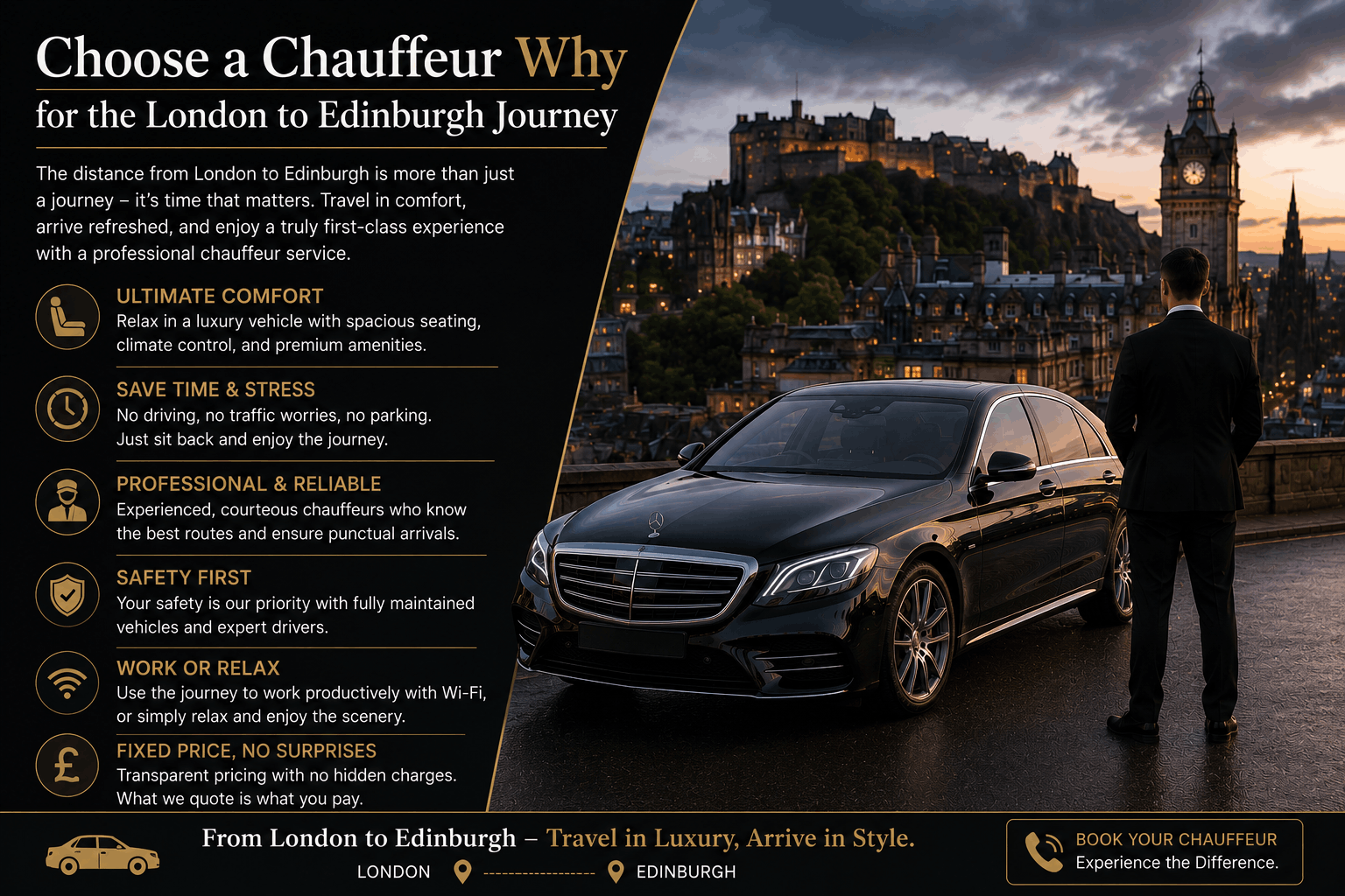 Chauffeur Service from London to Edinburgh