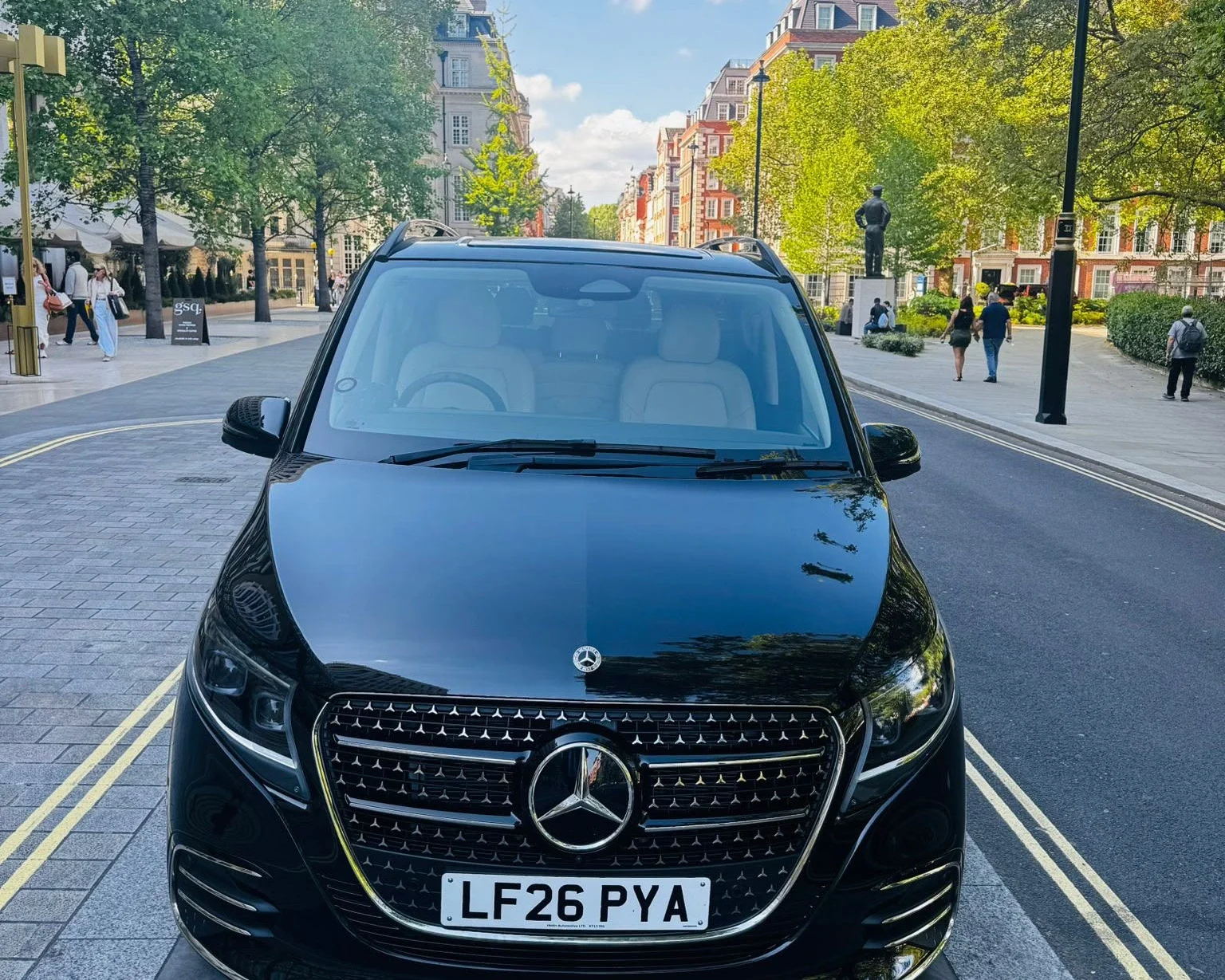Black Mercedes-Benz V-Class luxury chauffeur MPV on Mount Street in Mayfair London